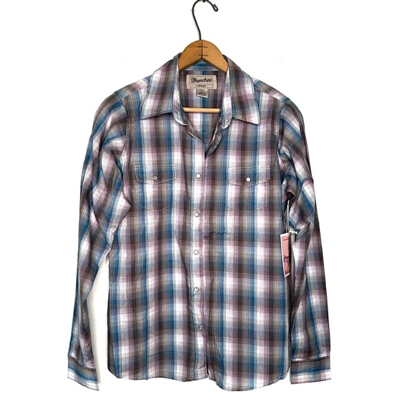 Wrangler | Wrancher Plaid Snap Button Down Western Shirt Size Large - Picture 1 of 7